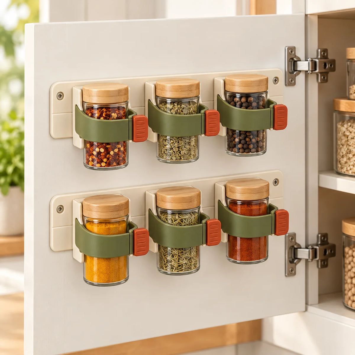 Cabinet-Door Spice Clip Set — in use
