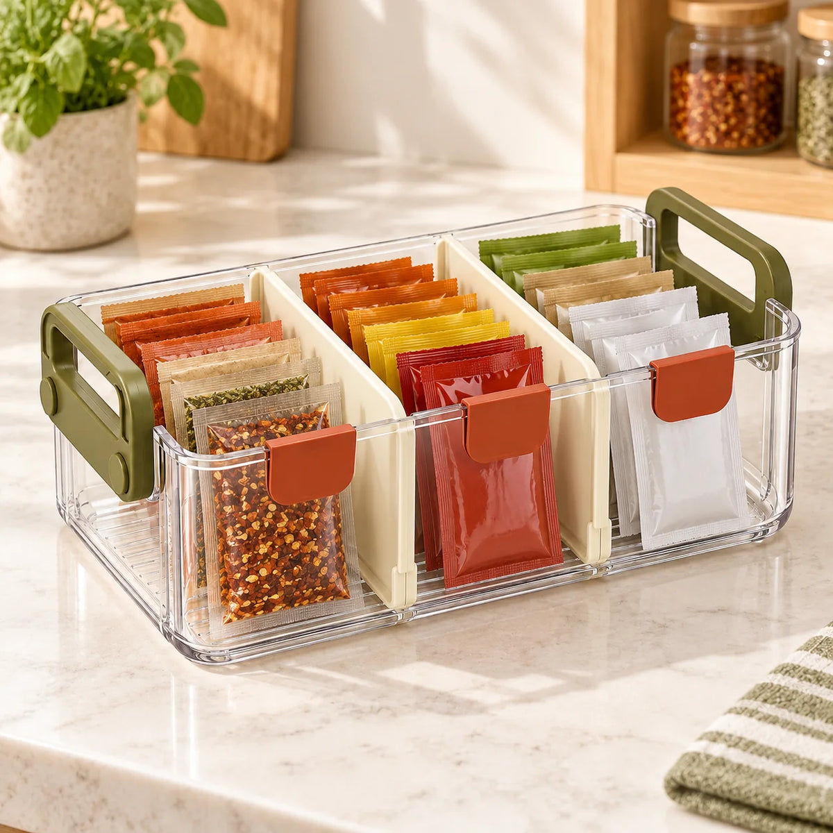 Divided Seasoning Packet Bin — function