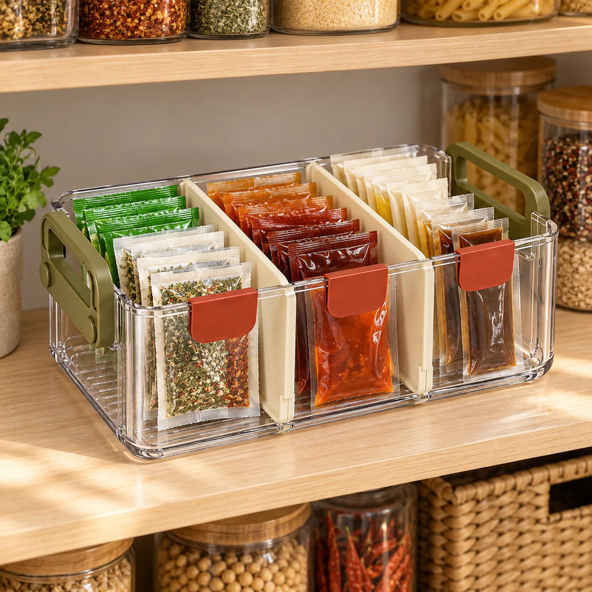 Divided Seasoning Packet Bin — in use