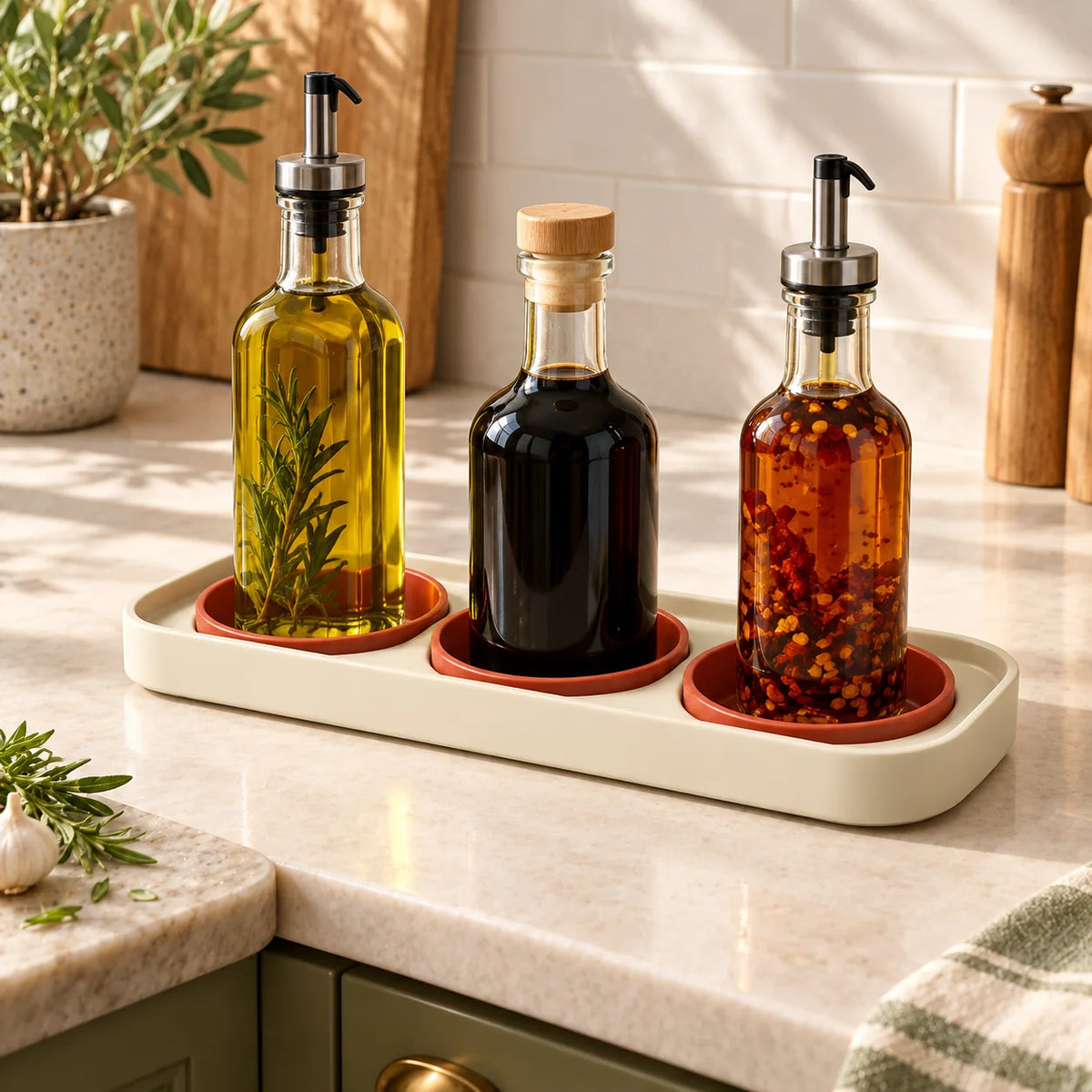 Oil and Vinegar Drip Tray — in use
