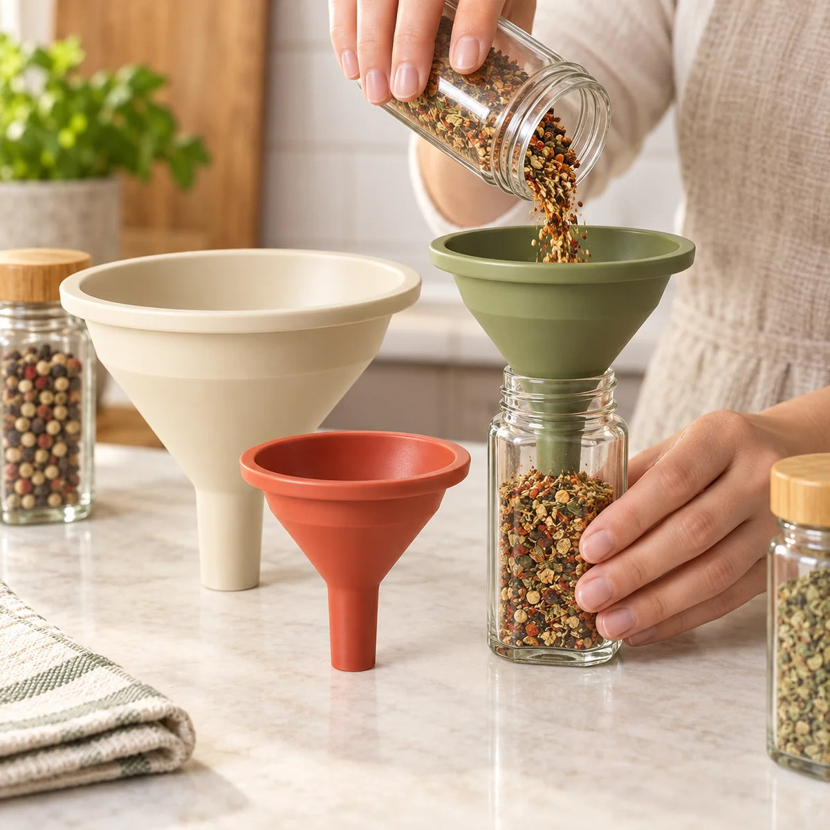 Spice Jar Funnel Set — in use