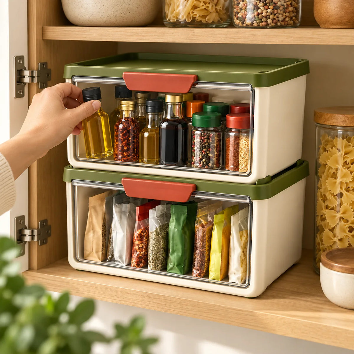 Stackable Condiment Bin Pair — in use